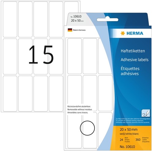 Herma etiketten 10610 20x50mm verwijderbaar 480stuks