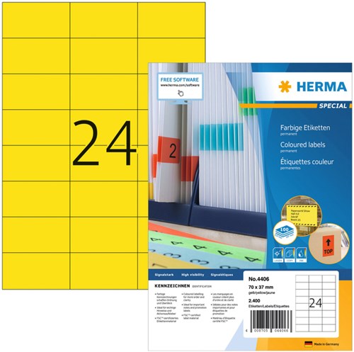 Herma etiketten 4406 70x37mm geel 2400stuks