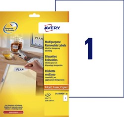 Avery etiketten L4735REV-25 210x297mm A4 afneembaar wit 25stuks