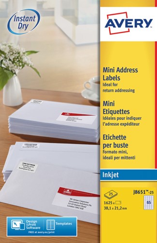 Avery etiket J8651-25 38.1x21.2mm wit 1625stuks