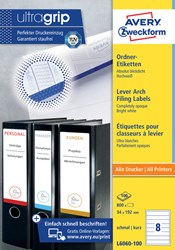 RugAvery etiketten smal 34x192mm zelfklevend wit