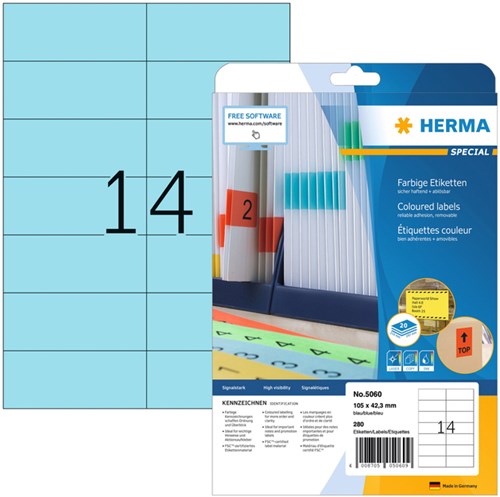 Herma etiketten 5060 105x42.3mm verwijderbaar blauw 280stuks
