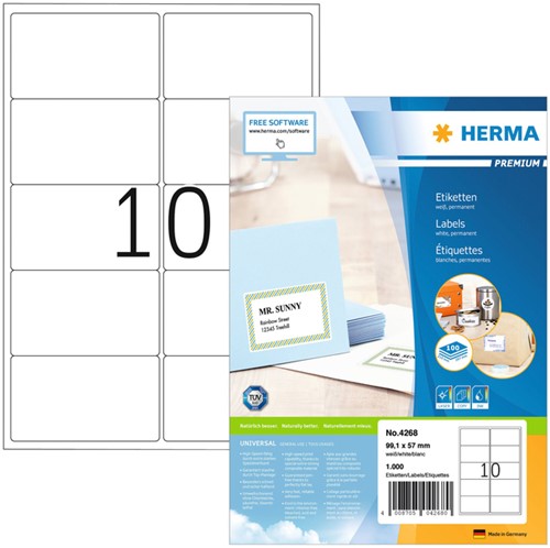 Herma etiketten 4268 99.1 x 57mm premium wit 1000stuks