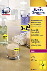AVERY Afneembare neon etiketten ft 99,1 x 38,1 mm, doos van 25 blad, 350 stuks, neonroze