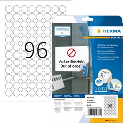 Herma etiketten 4386 rond 20mm verwijderbaar wit 2400stuks