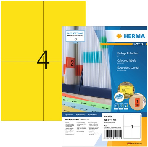 Herma etiketten 4396 105x148mm A6 geel 400stuks