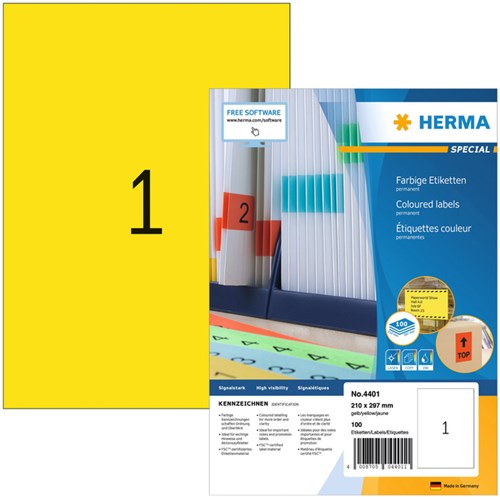 Herma etiketten 4401 210x297mm A4 geel 100stuks