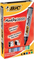 Bic permanent marker 2000-2300 etui van 4 stuks in geassorteerde kleuren, schrijfbreedte 1,7 mm, ronde...