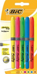 Bic markeerstift Highlighter Grip, blister van 5 stuks in geassorteerde kleuren