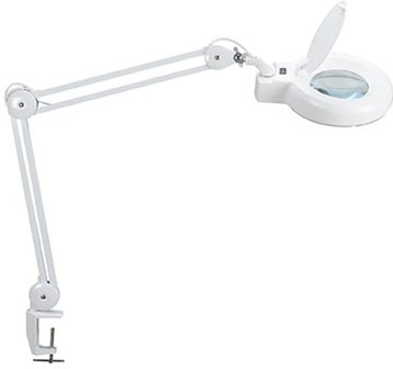 Loeplamp met LED licht en tafelklem wit MAUL Viso-3