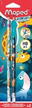 Maped grafietpotlood Jungle Fever HB met gom + leerhulpmiddel blister van 2 stuks assorti