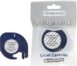 Rillprint compatible LetraTAG tape voor Dymo 12267 12 mm plastic transparant