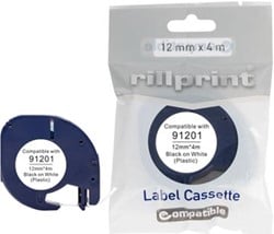 Rillprint compatible LetraTAG tape voor Dymo 91201 12 mm plastic wit