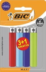 BIC Maxi vuursteen aansteker, geassorteerde kleuren, blister van 3 + 1 gratis