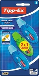 Tipp-Ex correctieroller Micro Tape twist blauw en groen 2+1 gratis