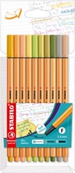 Fineliner STABILO point 88/10 fijn assorti nieuwe kleuren set à 10 stuks