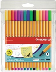 Stabilo fineliner Point 88 etui van 15 stuks in geassorteerde kleuren