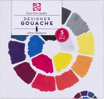 Talens plakkaatverf Extra Fijn tube van 20 ml doos met 5 tubes in geassorteerde kleuren-2