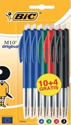 Balpen Bic M10 assorti medium blister à 10+4 gratis