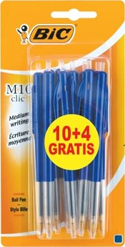Balpen Bic M10 blauw medium blister à 10+4 gratis