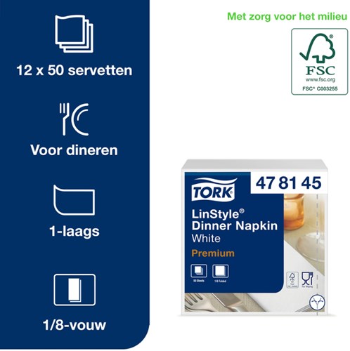 Servetten Tork 478145 LinStyle 1laags 39x39cm wit 50st.-2