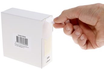 Rillprint ronde etiketten, diameter 25 mm, rol van 500 stuks, wit