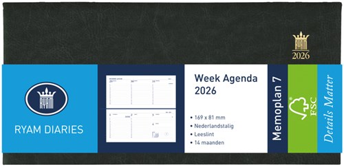 Agenda 2026 Ryam Memoplan 7 Mundior Suprema 7dagen/2pagina's landscape zwart