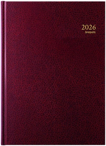 Dagagenda 2025 Brepols Bremax Santex A4 1dag/1pagina 4 kolommen bordeaux