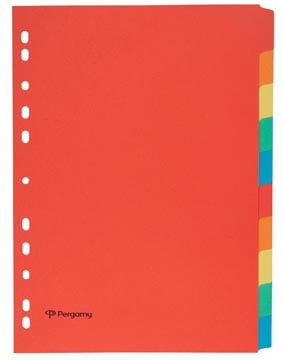 Pergamy tabbladen A4 11-gaatsperforatie karton geassorteerde kleuren 10 tabs