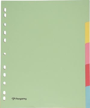 Pergamy tabbladen A4 maxi 11-gaatsperforatie karton geassorteerde pastelkleuren 5 tabs