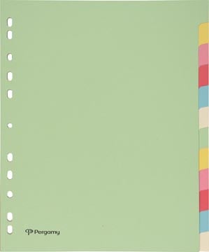 Kartonnen tabbladen A4 maxi 12-delig 11-gaats perforatie pastelkleuren 12 tabs