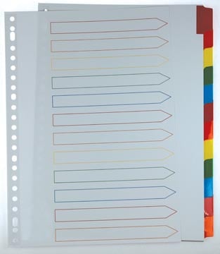 Pergamy tabbladen met indexblad A4 11-gaatsperforatie geassorteerde kleuren 12 tabs