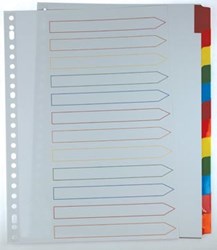 Pergamy tabbladen met indexblad A4 11-gaatsperforatie geassorteerde kleuren 12 tabs