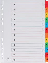 Pergamy tabbladen met indexblad A4 11-gaatsperforatie geassorteerde kleuren set 1-12