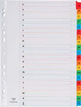 Pergamy tabbladen met indexblad A4 11-gaatsperforatie geassorteerde kleuren A-Z 20 met tabs