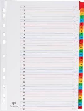 Pergamy tabbladen met indexblad A4 11-gaatsperforatie geassorteerde kleuren set 1-31