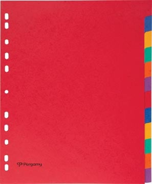 Pergamy tabbladen A4 maxi 11-gaatsperforatie stevig karton geassorteerde kleuren 12 tabs