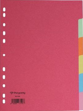 Pergamy tabbladen A4 11-gaatsperforatie extra sterk karton geassorteerde kleuren 6 tabs