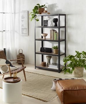 Avasco stellingkast zwart Home Maxi 176 x 90 x 45 cm 5 legborden eiken