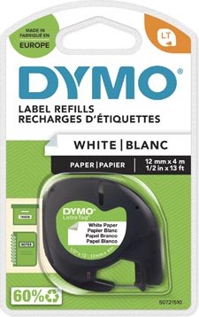 Dymo LetraTag tape 91200 12mm zwart op wit papier