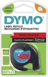Dymo LetraTag tape 91201 12mm zwart op rood plastic