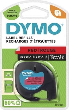 Dymo LetraTag tape 91201 12mm zwart op rood plastic