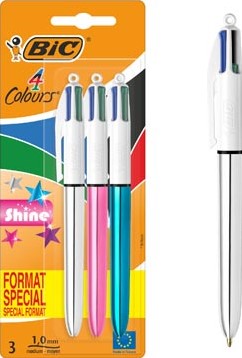 Bic Colours Shine 4-kleurenbalpen medium klassieke inktkleuren blister van 3 stuks-2
