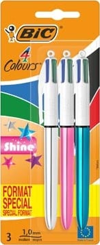 Bic Colours Shine 4-kleurenbalpen medium klassieke inktkleuren blister van 3 stuks