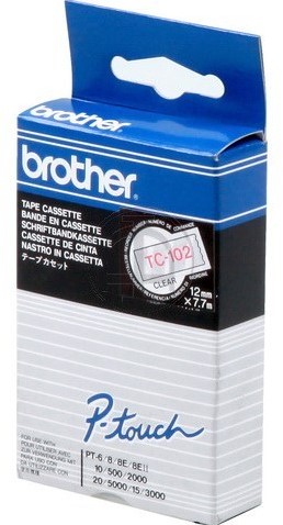 Brother labelprinter tape TC-102 voor P Touch 12 mm rood op transparant tape 7,7m laminated