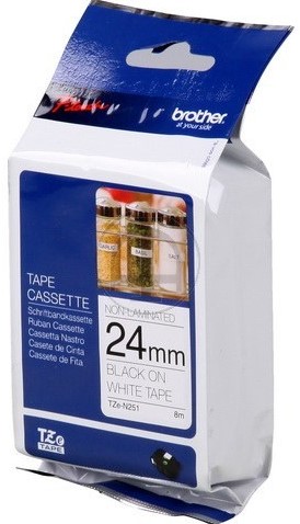 TZE-N251 Brother zwart op witte niet gelamineerde tape 24mm