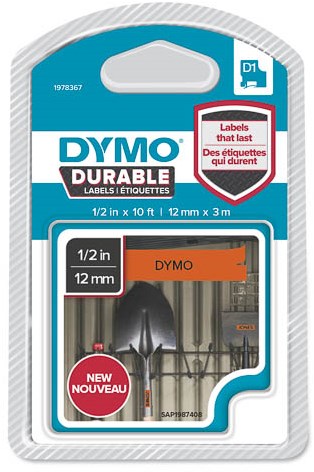 1978367 DYMO D1 12mm ORANGE-SCHWARZ vinyl tape 3m durable
