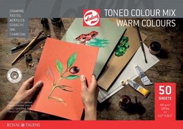 Talens gekleurd tekenpapier, 180 g, ft 29,7 x 42 cm, A3, geassorteerde warme kleuren, blok van 50 vel
