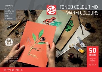 Talens gekleurd tekenpapier, 180 g, ft 21 x 29,7 cm, A4, geassorteerde warme kleuren, blok van 50 vel