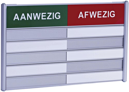 Aanwezigheidsbord voor 5 namen